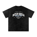 Snow Washed Oversized Cotton T-Shirt with Blue BQ Varsity Graphic