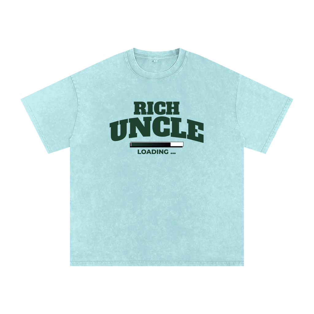 Snow Washed Oversized Cotton T-Shirt with Green Rich Uncle Graphic