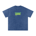 Snow Washed Oversized Cotton T-Shirt with Green BQ Couture Graphic