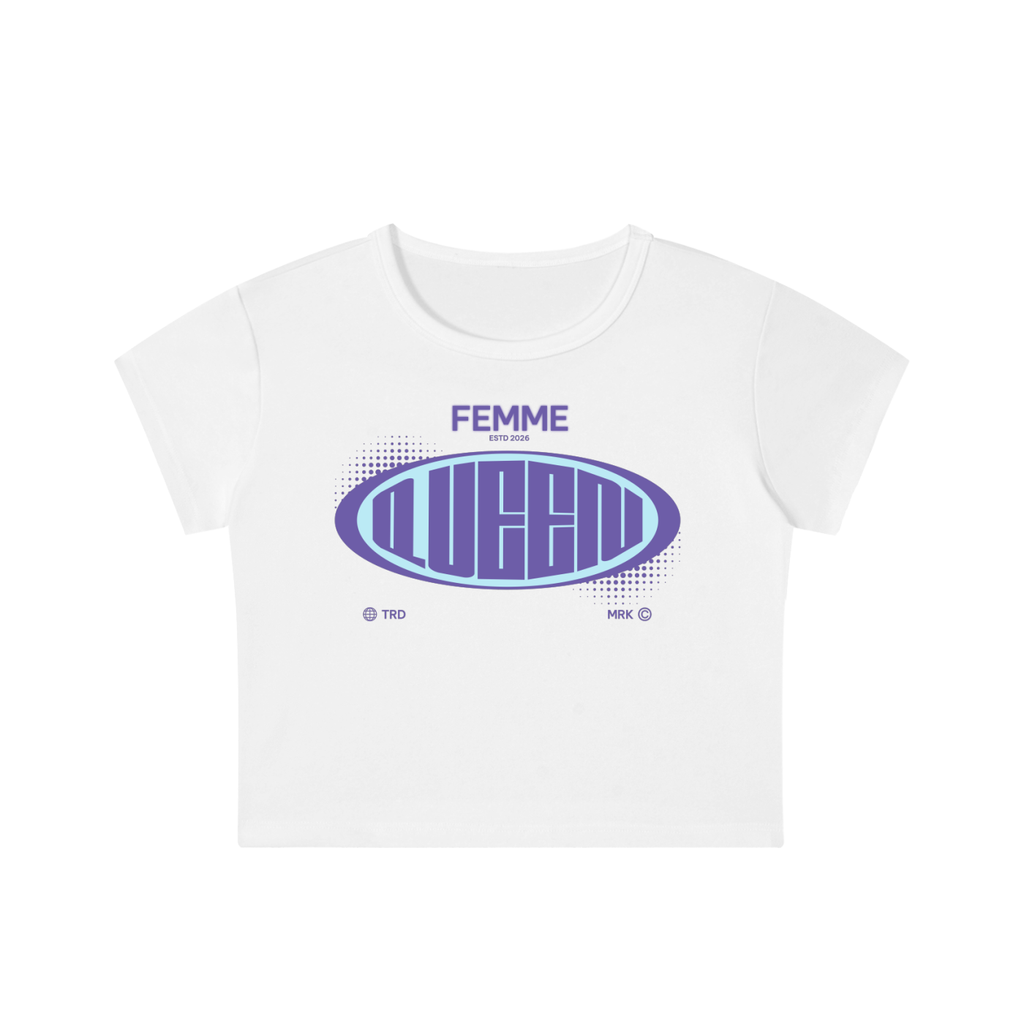 Snow Washed Crop Top with Purple Femme Queen Graphic