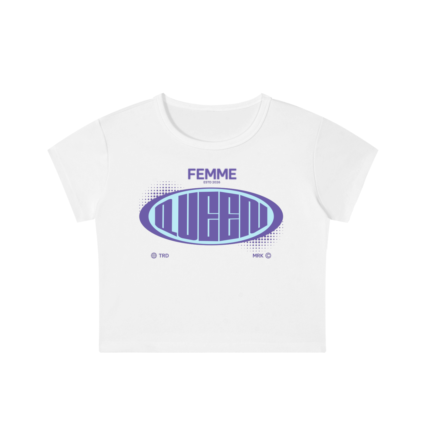 Snow Washed Crop Top with Purple Femme Queen Graphic
