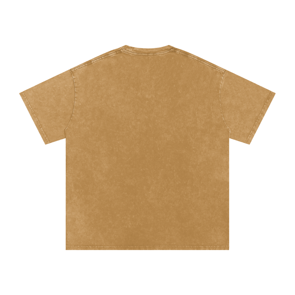 Snow Washed Oversized Cotton T-Shirt with Blue BQ Varsity Graphic