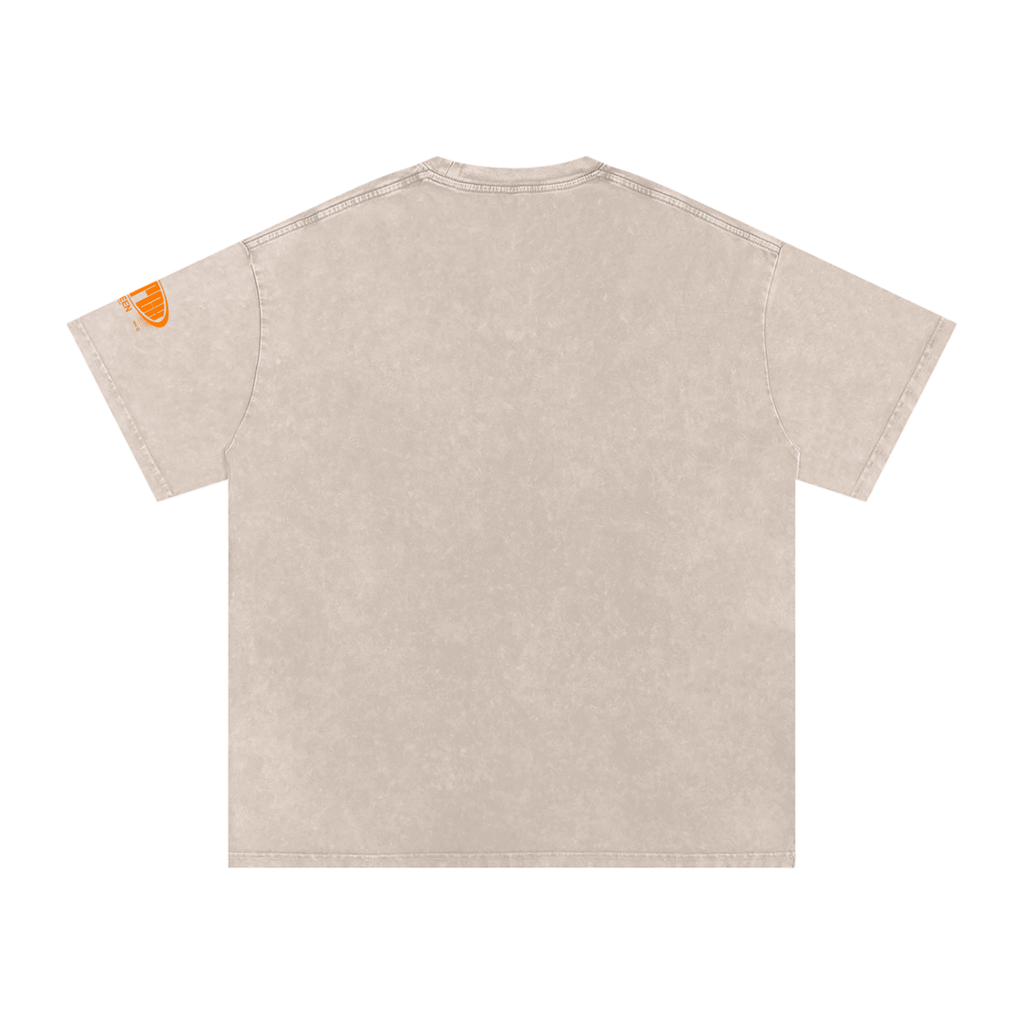 Snow Washed Oversized Cotton T-Shirt with Orange Butch Logo Graphic