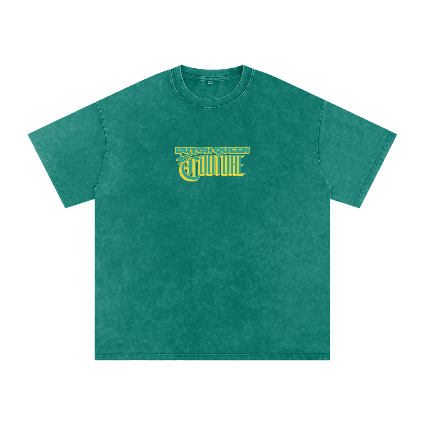 Snow Washed Oversized Cotton T-Shirt with Green BQ Couture Graphic
