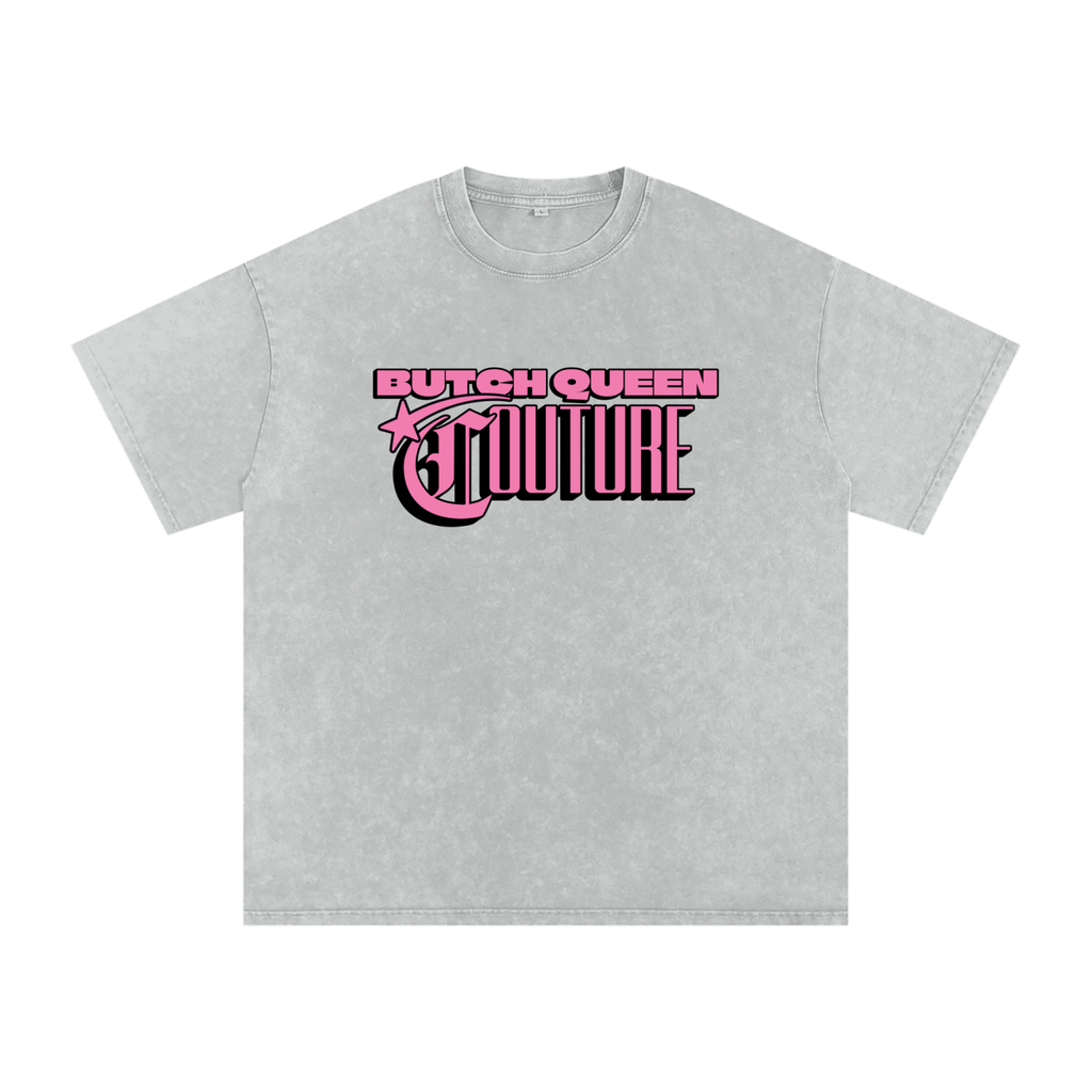 Snow Washed Oversized Cotton T-Shirt with BQ Couture Graphic