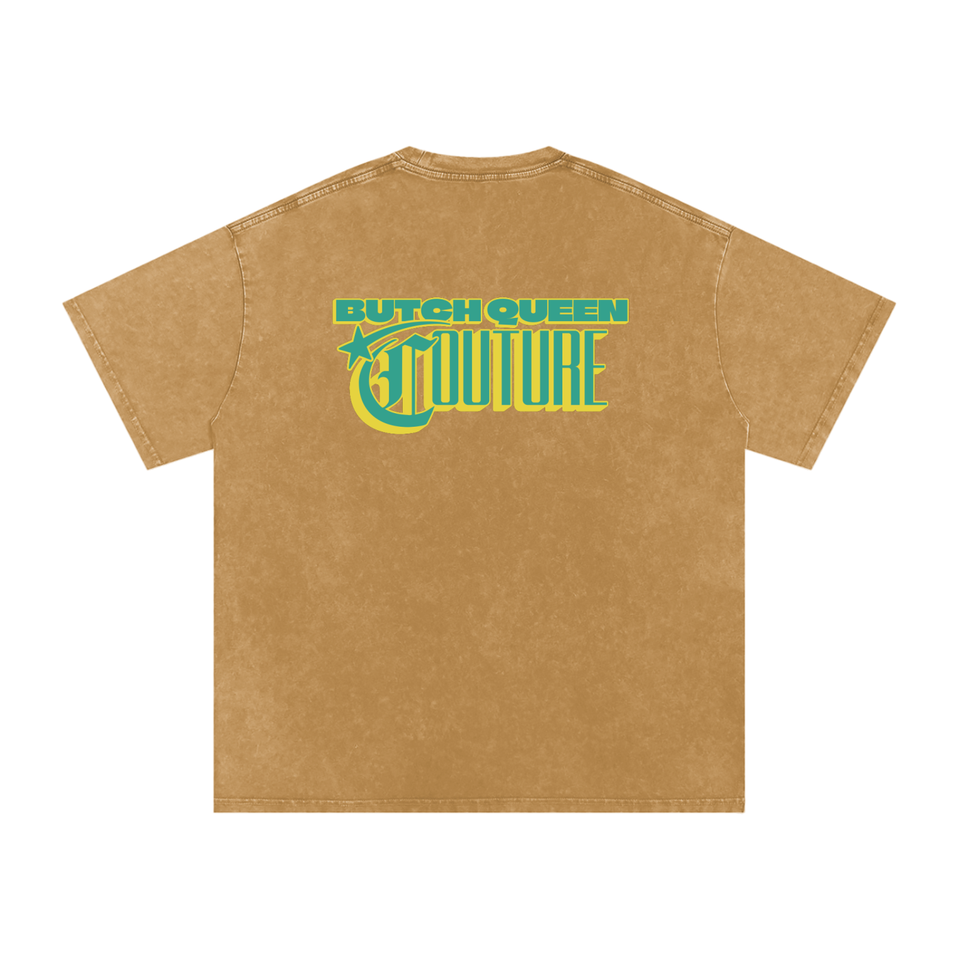 Snow Washed Oversized Cotton T-Shirt with Green BQ Couture Graphic