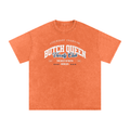 Snow Washed Oversized Cotton T-Shirt with Blue BQ Varsity Graphic