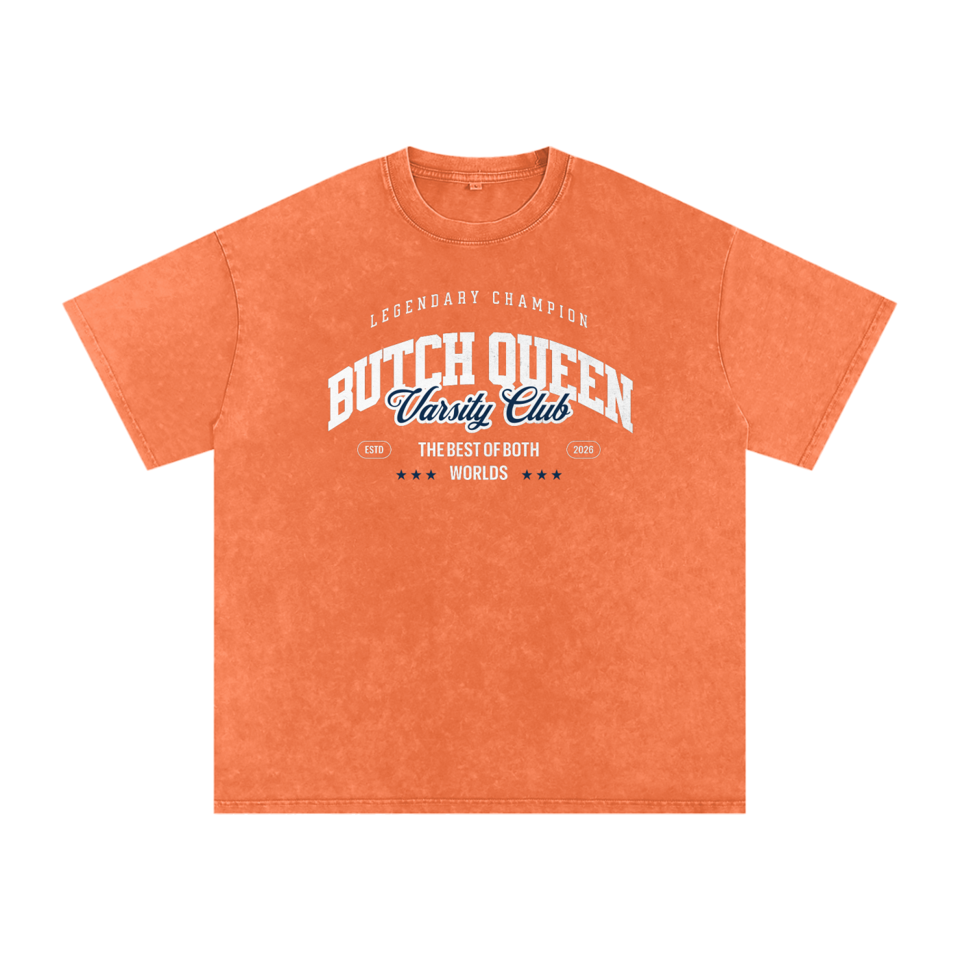 Snow Washed Oversized Cotton T-Shirt with Blue BQ Varsity Graphic