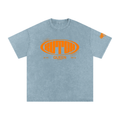 Snow Washed Oversized Cotton T-Shirt with Orange Butch Logo Graphic