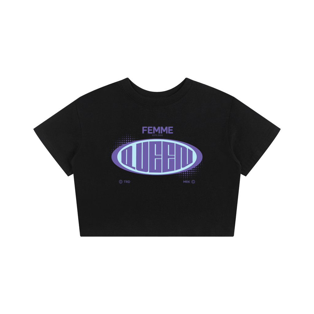 Baby Tee Seamless T-Shirt with Purple Femme Queen Graphic