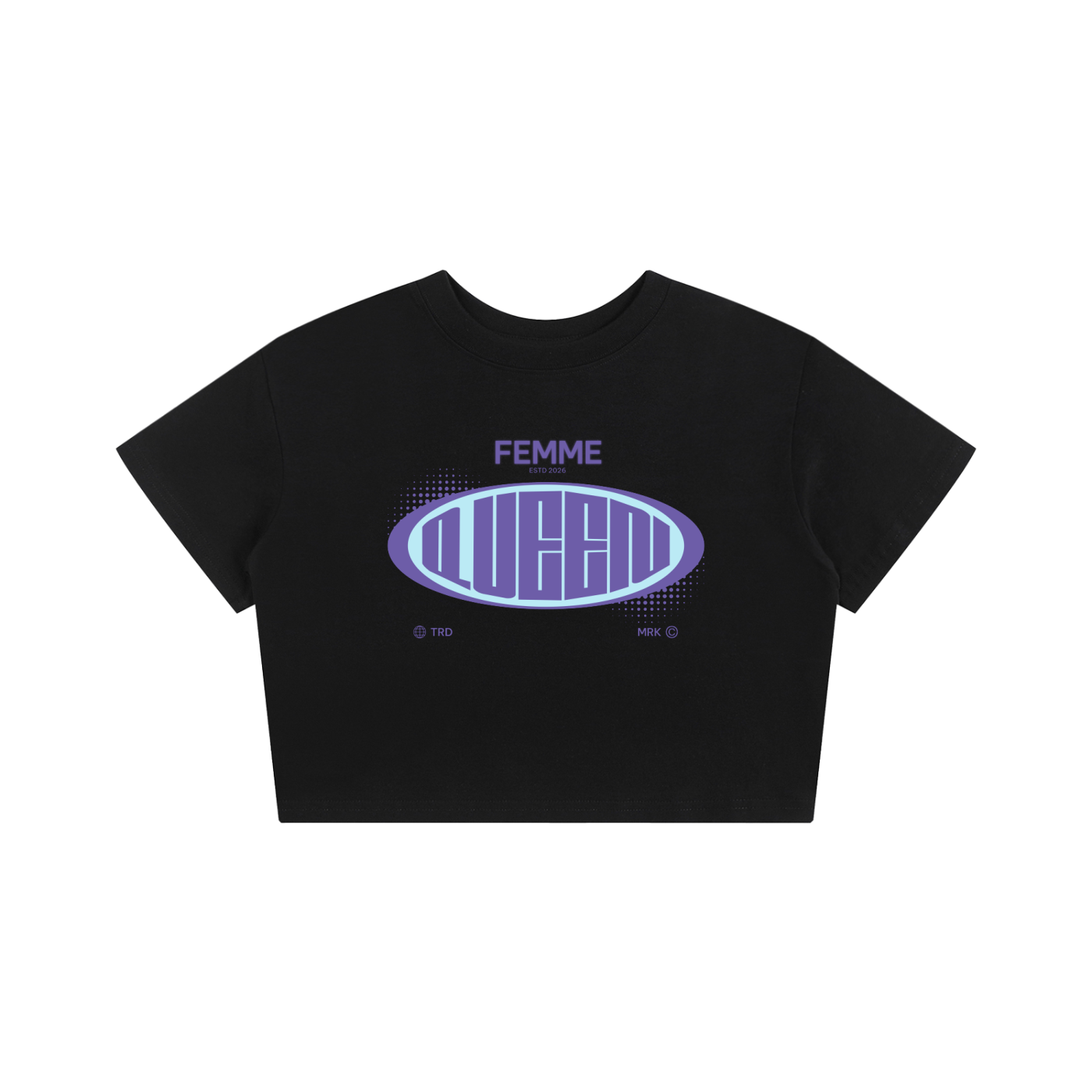 Baby Tee Seamless T-Shirt with Purple Femme Queen Graphic