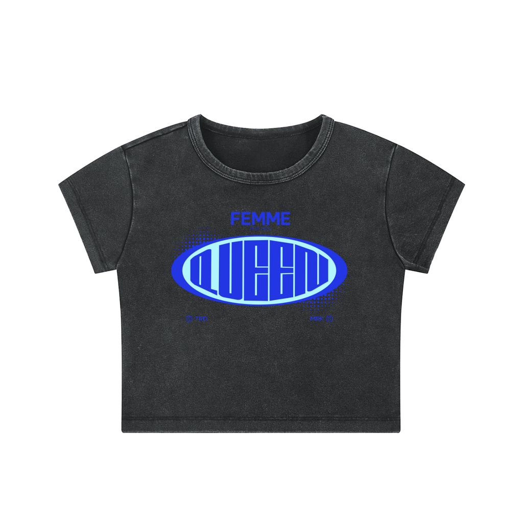 Snow Washed Crop Top with Blue Femme Queen Graphic