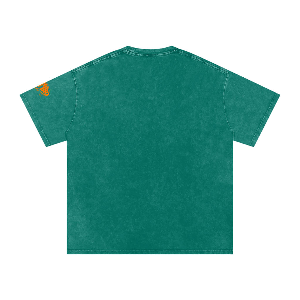 Snow Washed Oversized Cotton T-Shirt with Orange Butch Logo Graphic