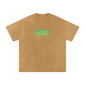 Snow Washed Oversized Cotton T-Shirt with Green BQ Couture Graphic