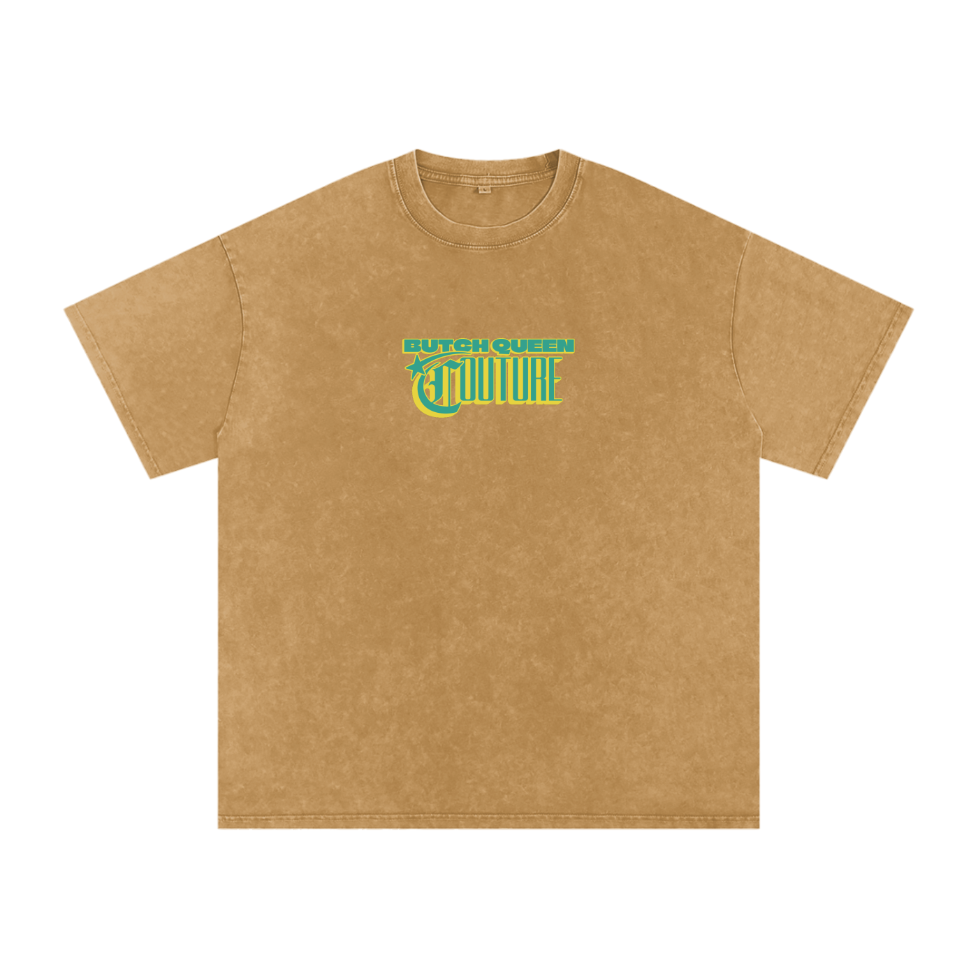 Snow Washed Oversized Cotton T-Shirt with Green BQ Couture Graphic