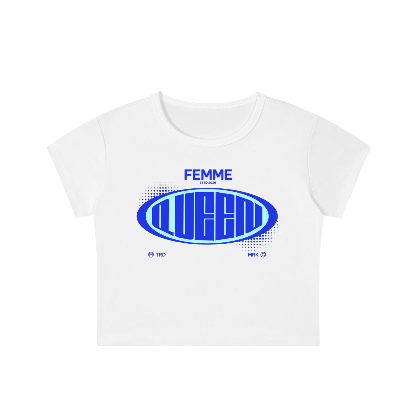 Snow Washed Crop Top with Blue Femme Queen Graphic