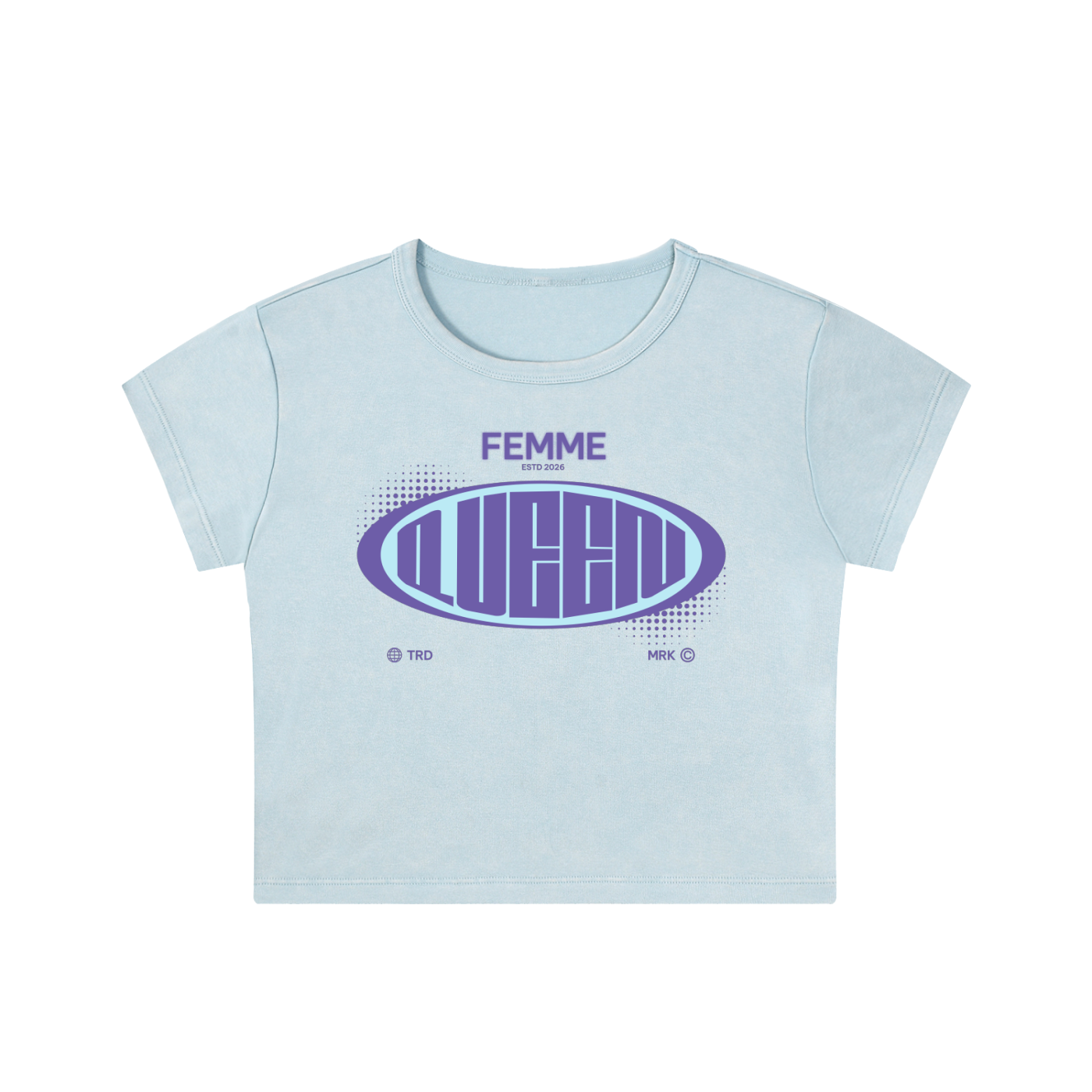 Snow Washed Crop Top with Purple Femme Queen Graphic