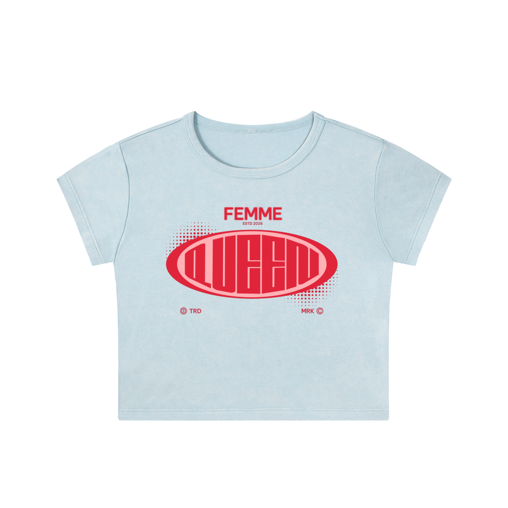 Snow Washed Crop Top with Red Femme Queen Graphic