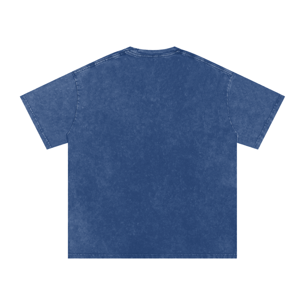 Snow Washed Oversized Cotton T-Shirt with Blue BQ Varsity Graphic