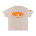 Snow Washed Oversized Cotton T-Shirt with Orange Butch Logo Graphic