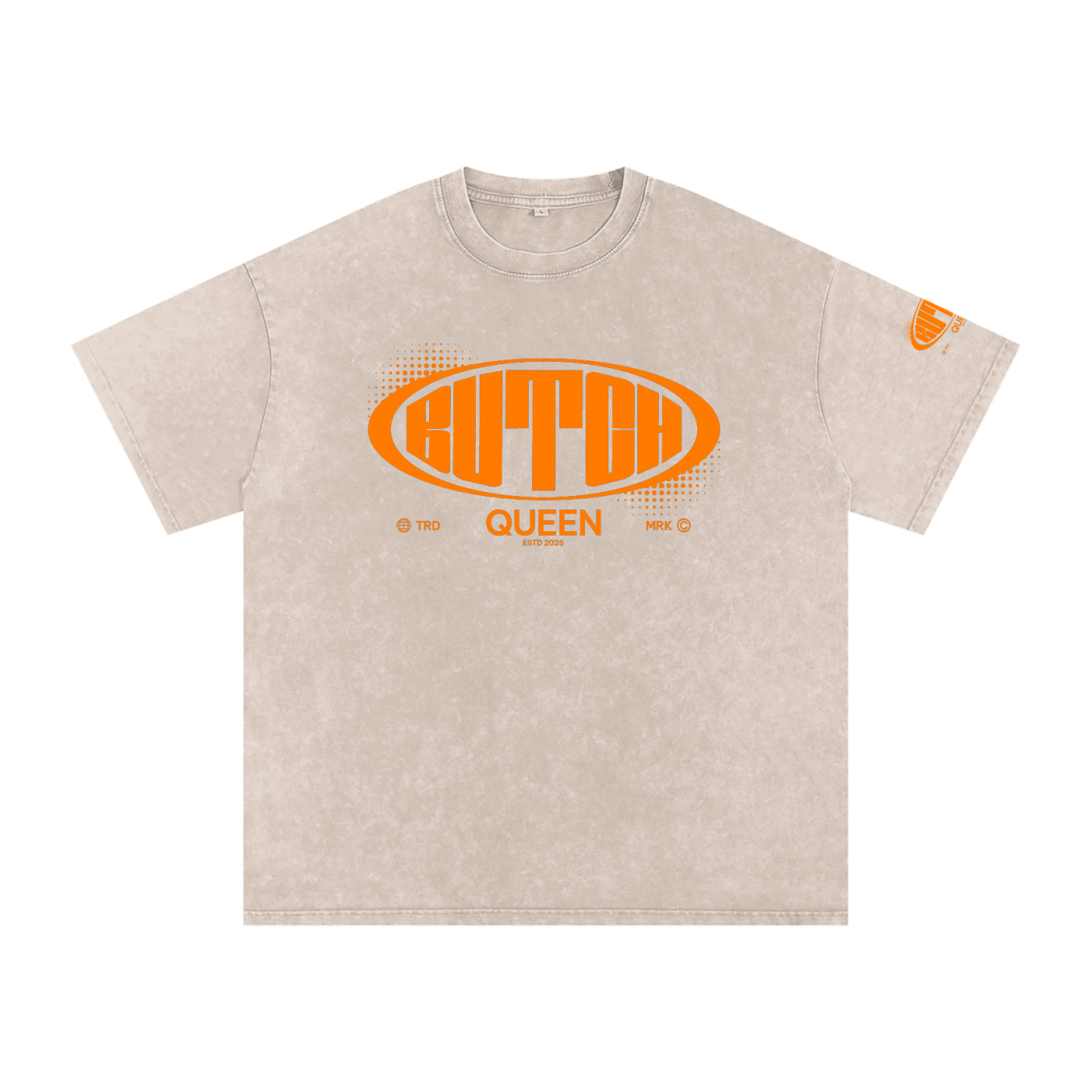 Snow Washed Oversized Cotton T-Shirt with Orange Butch Logo Graphic